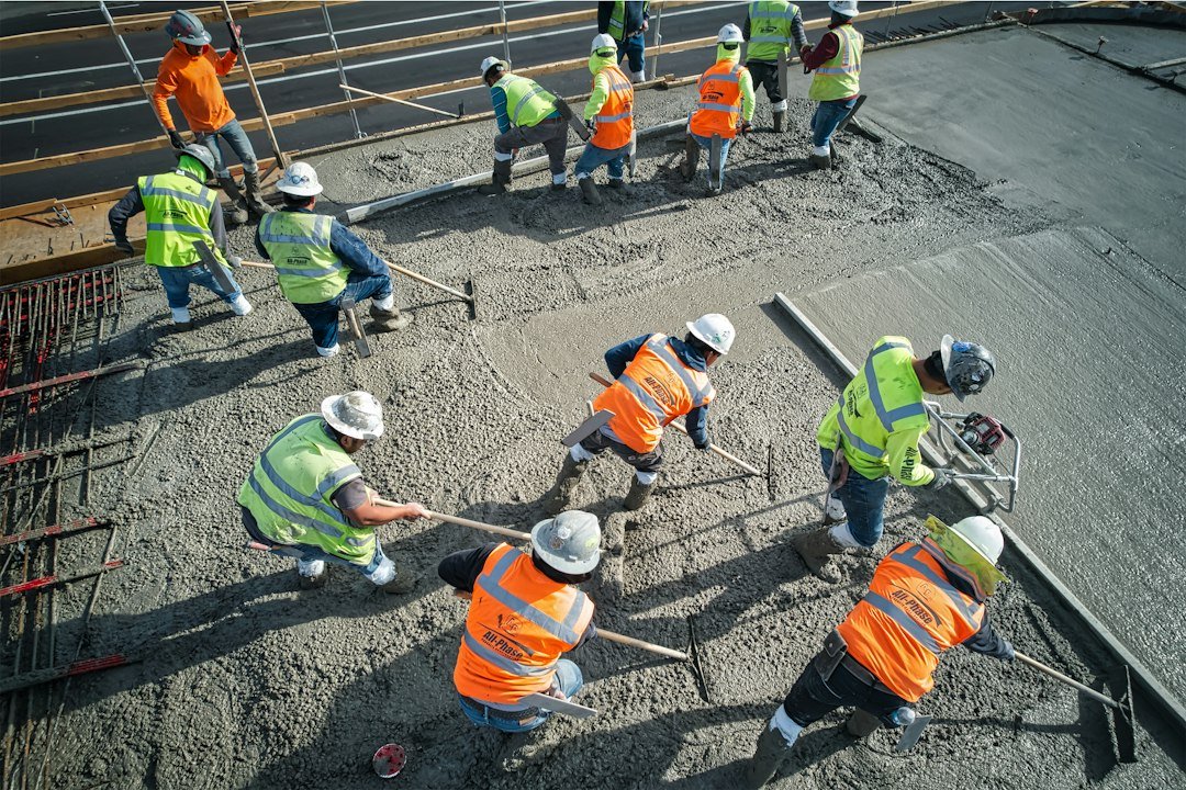 Concrete placement during a slab pour