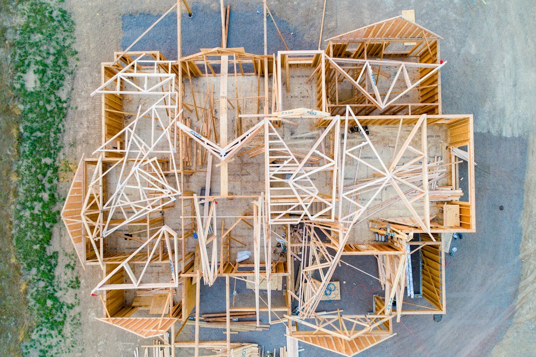 Partially built house with visible frame